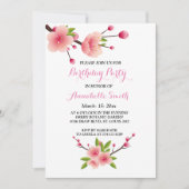 さくらんぼブラッサムピンクホワイトグリーンフローラ誕生日 招待状 (正面)