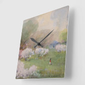 さくらんぼブラッズホームズウォーターカラーランスケープ春 スクエア壁時計 (傾斜)