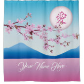 さくらんぼブラッズムーン日本の桜モノグラム シャワーカーテン (正面)