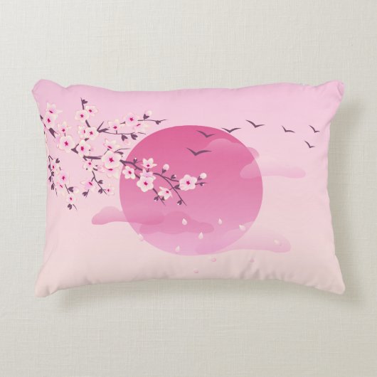 さくらんぼブラッ日本のズランドスケープピンク アクセントクッション (正面)