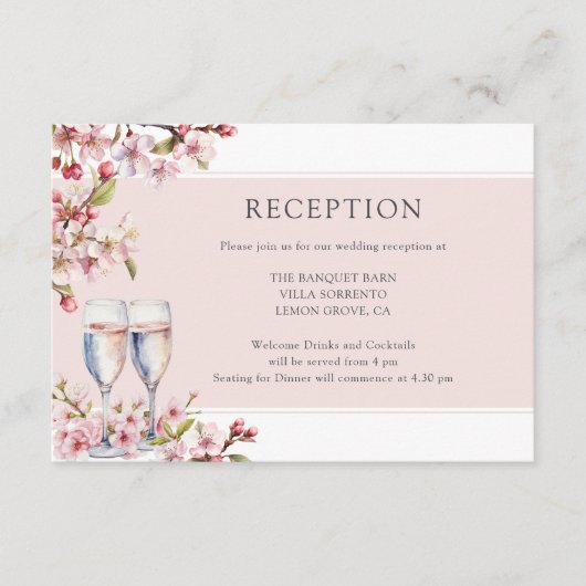 さくらんぼブルームピンクフローラウェディングレセプション エンクロージャーカード (正面)