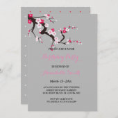 さくらんぼブロッエレガントサムピンクホワイトフローラ誕生日 招待状 (正面/裏面)