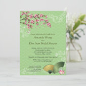 さくらんぼブロッサムとファン薄暗いサムジェイドブライダルシャワー 招待状 (スタンド正面)