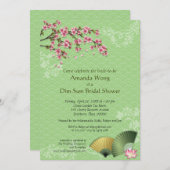 さくらんぼブロッサムとファン薄暗いサムジェイドブライダルシャワー 招待状 (正面/裏面)