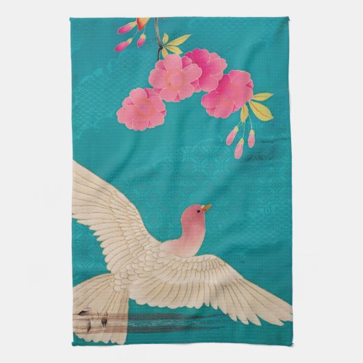 さくらんぼブロッサムと鳩 キッチンタオル (縦)