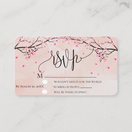 さくらんぼブロッサムウォーターカラーピンクフローラ結婚式RSVP エンクロージャーカード (正面)