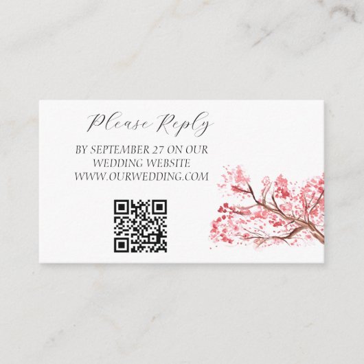 さくらんぼブロッサムウォーターカラーピンク結婚フローラ エンクロージャーカード (正面)