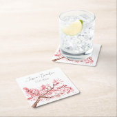 さくらんぼブロッサムウォーターカラーピンク結婚フローラ スクエアペーパーコースター (インサイチュ)