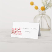 さくらんぼブロッサムウォーターカラーピンク結婚フローラ プレイスカード (裏面)