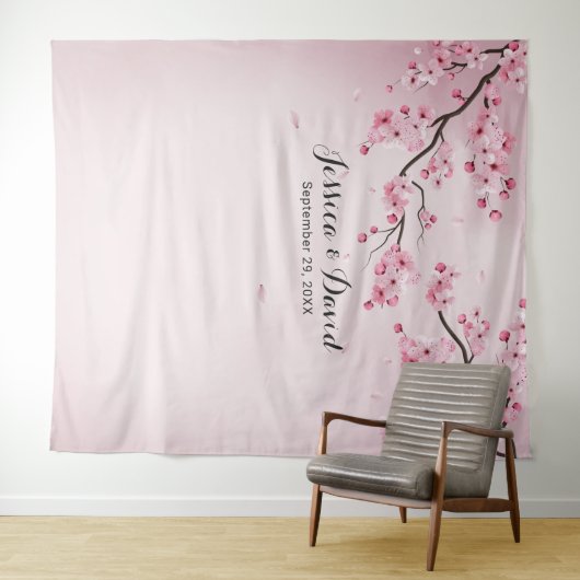 さくらんぼブロッサムウォーターカラー春の結婚式バックドロップ タペストリー (インサイチュ(横))