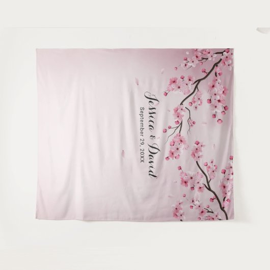 さくらんぼブロッサムウォーターカラー春の結婚式バックドロップ タペストリー (正面(横))