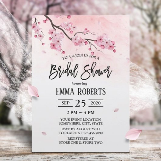 さくらんぼブロッサムウォーター色フローラブライダルシャワー 招待状