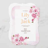 さくらんぼブロッサムウォーター色モダンフローラ結婚ズ 招待状 (正面/裏面)