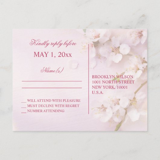 さくらんぼブロッサムエレガントウェディングRSVPポストカード インビテーションポストカード (裏面)