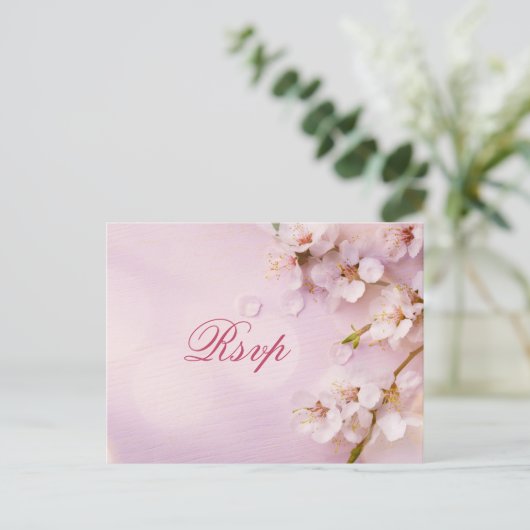 さくらんぼブロッサムエレガントウェディングRSVPポストカード インビテーションポストカード (スタンド正面)