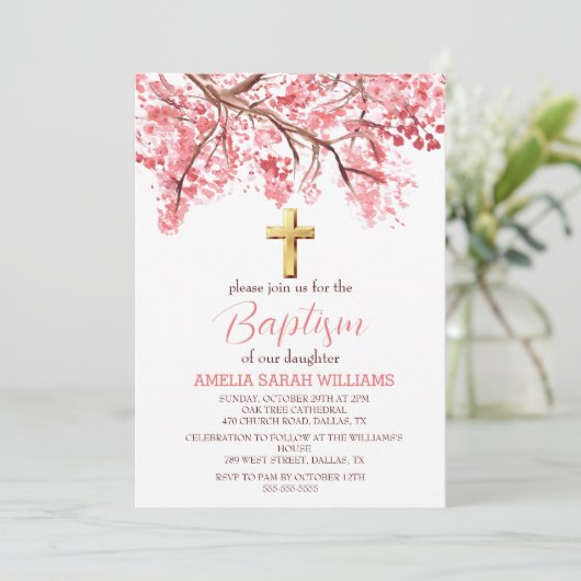 さくらんぼブロッサムエレガントフローラクロスガールバプテスマ 招待状 (スタンド正面)