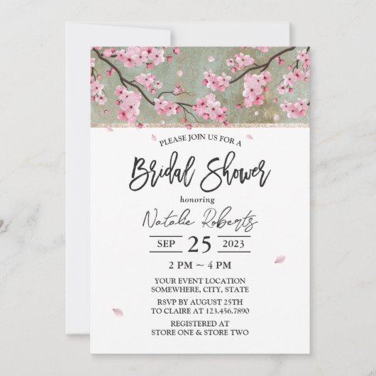 さくらんぼブロッサムエレガントフローラブライダルシャワー 招待状 (正面)