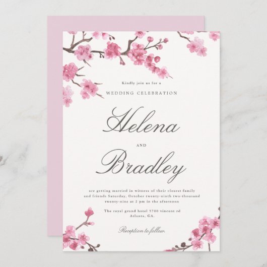 さくらんぼブロッサムオータム |ピンク結婚式招待状 招待状 (正面/裏面)