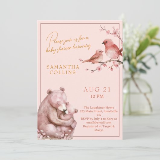 さくらんぼブロッサムガールウッドランドベビーシャワー 招待状 (スタンド正面)