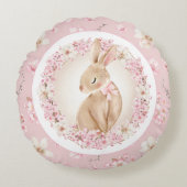 さくらんぼブロッサムキュートバニーピンク子供部屋 ラウンドクッション (正面)