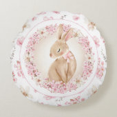 さくらんぼブロッサムキュートバニーホワイトピンク子供部屋 ラウンドクッション (正面)