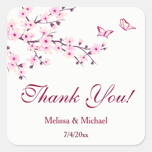 さくらんぼブロッサムサンキュー結婚式の引き出物 スクエアシール (正面)