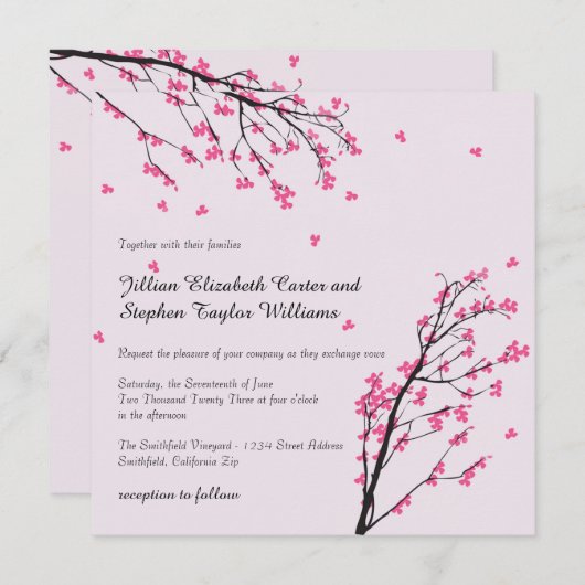 さくらんぼブロッサムステムスクエア結婚式招待状 招待状 (正面/裏面)