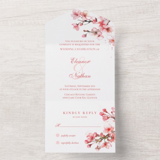 さくらんぼブロッサムセレニティ春の結婚式 オールインワン招待状 (内側)