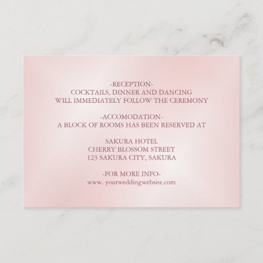 さくらんぼブロッサムダスティピ中国のンク結婚ズ エンクロージャーカード (裏面)