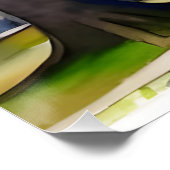 さくらんぼブロッサムツリーアンドパビリオンウォーター色 ポスター (コーナー)