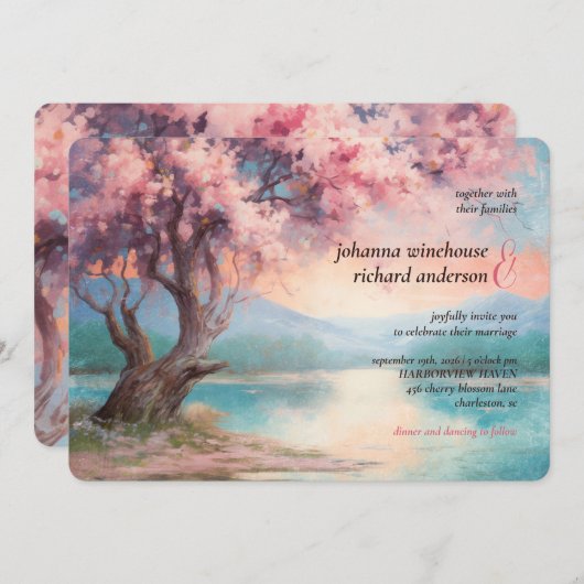 さくらんぼブロッサムツリーザレイク結婚ス 招待状 (正面/裏面)