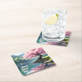 さくらんぼブロッサムツリーバイリバートランクランドスケープ スクエアペーパーコースター (インサイチュ)