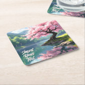 さくらんぼブロッサムツリーバイリバートランクランドスケープ スクエアペーパーコースター (アングル)