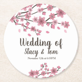 さくらんぼブロッサムツリー花びらピンク結婚ズ ラウンドペーパーコースター