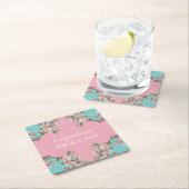 さくらんぼブロッサムティール（緑がかった色）レトロヴィンテージベビーシャワー スクエアペーパーコースター (インサイチュ)