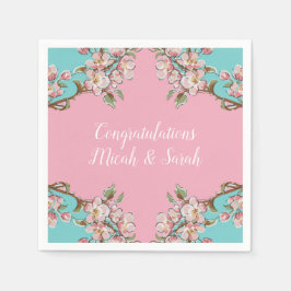 さくらんぼブロッサムティール（緑がかった色）レトロヴィンテージベビーシャワー スタンダードカクテルナプキン