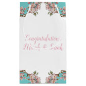 さくらんぼブロッサムティール（緑がかった色）レトロヴィンテージベビーシャワー スモールペーパーバッグ (裏面)