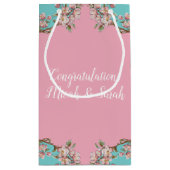 さくらんぼブロッサムティール（緑がかった色）レトロヴィンテージベビーシャワー スモールペーパーバッグ (裏面)