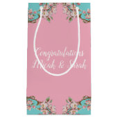 さくらんぼブロッサムティール（緑がかった色）レトロヴィンテージベビーシャワー スモールペーパーバッグ (正面)