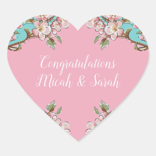 さくらんぼブロッサムティール（緑がかった色）レトロヴィンテージベビーシャワー ハートシール (正面)