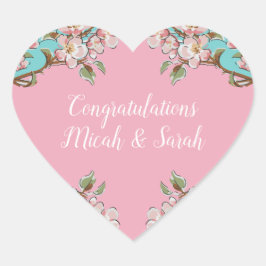 さくらんぼブロッサムティール（緑がかった色）レトロヴィンテージベビーシャワー ハートシール