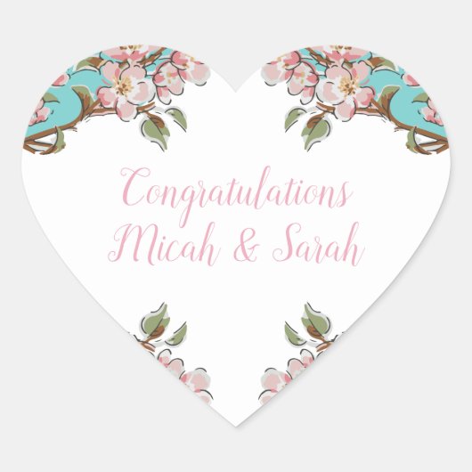 さくらんぼブロッサムティール（緑がかった色）レトロヴィンテージベビーシャワー ハートシール (正面)