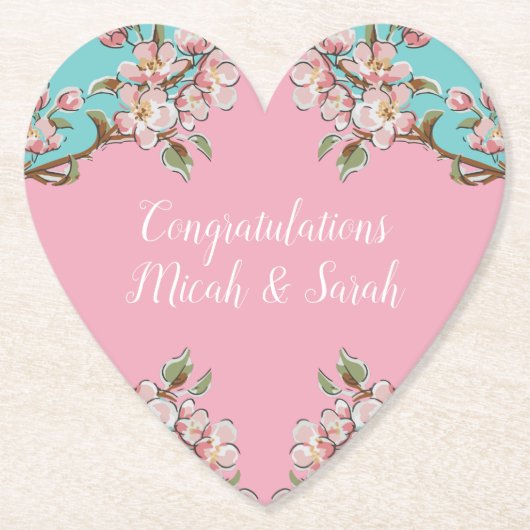 さくらんぼブロッサムティール(緑がかった色)レトロヴィンテージベビーシャワー ペーパーコースター (正面)