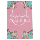 さくらんぼブロッサムティール(緑がかった色)レトロヴィンテージベビーシャワー ミディアムペーパーバッグ (正面)