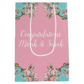 さくらんぼブロッサムティール(緑がかった色)レトロヴィンテージベビーシャワー ミディアムペーパーバッグ (裏面)