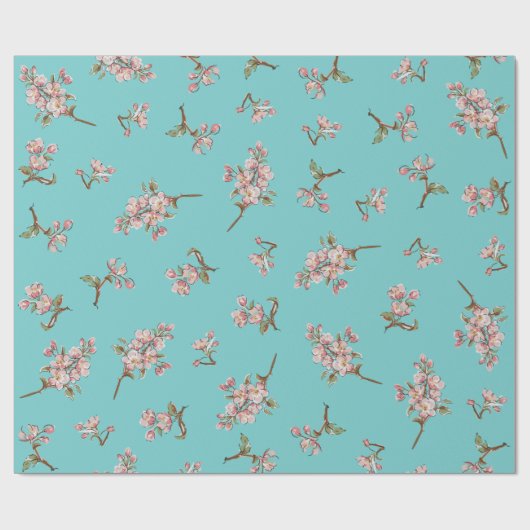 さくらんぼブロッサムティール(緑がかった色)レトロヴィンテージベビーシャワー ラッピングペーパー (フラット)