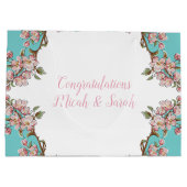 さくらんぼブロッサムティール（緑がかった色）レトロヴィンテージベビーシャワー ラージペーパーバッグ (裏面)