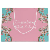 さくらんぼブロッサムティール（緑がかった色）レトロヴィンテージベビーシャワー ラージペーパーバッグ (正面)