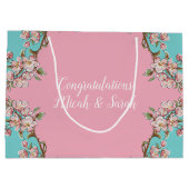 さくらんぼブロッサムティール（緑がかった色）レトロヴィンテージベビーシャワー ラージペーパーバッグ (裏面)