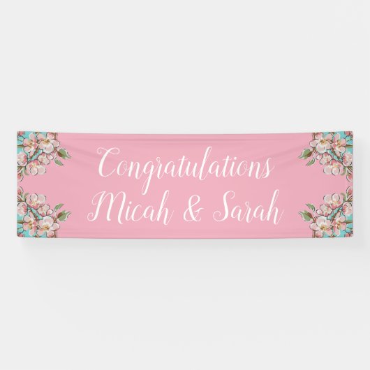 さくらんぼブロッサムティール（緑がかった色）レトロヴィンテージベビーシャワー 横断幕 (横)